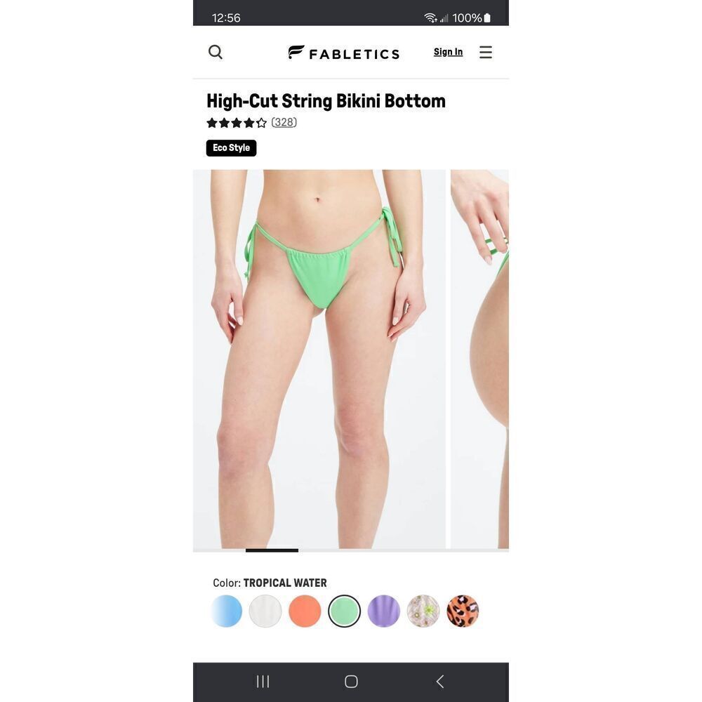 New Small Fabletics Tropical Water High Cut String Bikini Swimsuit Bottoms NWT